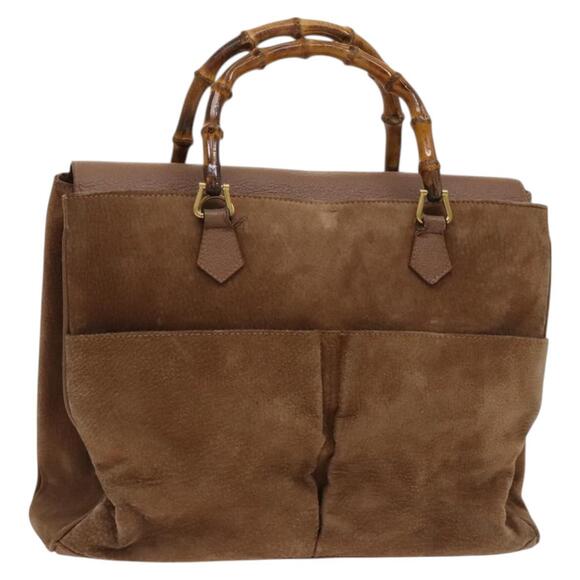 GUCCI Bamboo Hand Bag Suede Brown Gold 002 123 002 123 - Picture 1 of 16